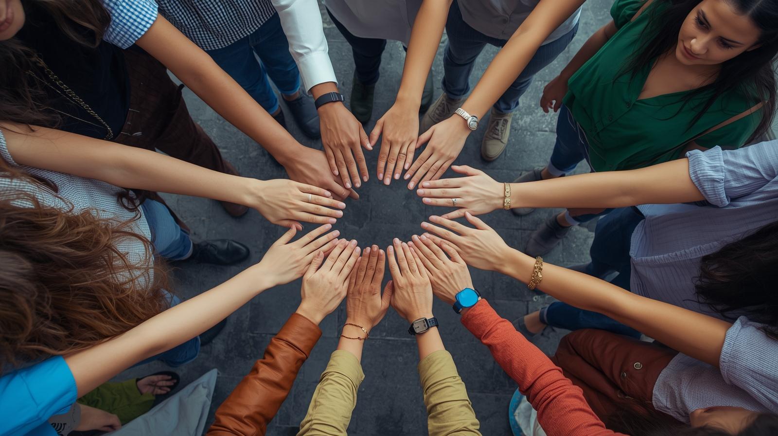 illustration de personnes formant un cercles avec leurs mains tendues les unes contre les autres